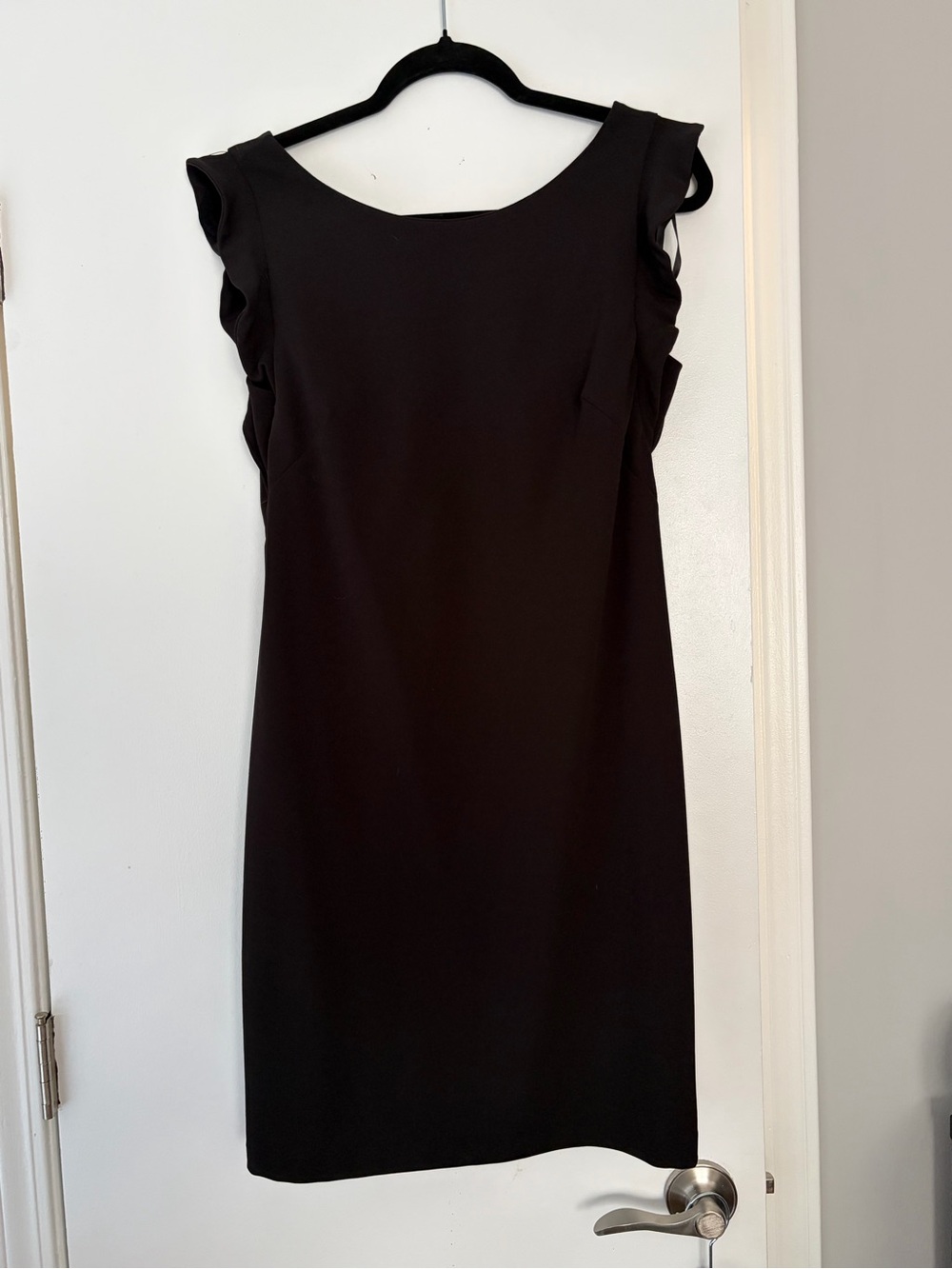 Calvin Klein Black Ruffle-Sleeve Midi Sheath Dress